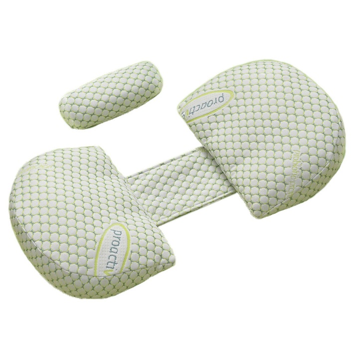 Perna pentru gravide, perna de sarcina din material probiotic actualizat, forma ergonomica cu inclinare 30° si panou elastic, include perna suplimentara si husa interioara detasabila, Verde, 1 buc