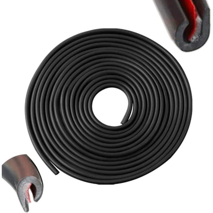 Banda protectie margine usa auto protector muchie ZQKLA, profil in U, PVC ignifugat si rezistent UV, cu banda adeziva dublu-fata, Negru, 5 m