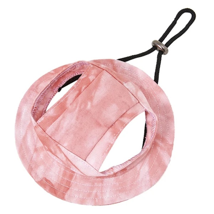 Palarie/sapca pentru caine din poliester-bumbac, cu protectie UV, reglabila, cu gauri pentru urechi si snur ajustabil, roz S
