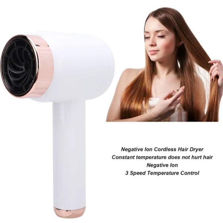 Vezeték nélküli hajszárító, ionos technológia, fehér, 1500mAh, ABS, hordozható