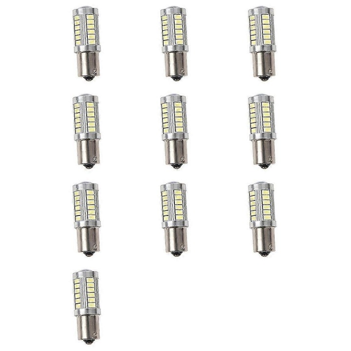 10 db LED 1156 P21W autós izzó készlet, fehér, ezüst, 18.5x52mm, 12V
