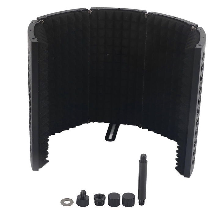 Paravan microfon pliabil compact cu spuma fonoabsorbanta, negru, ajustabil