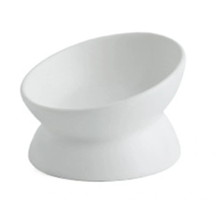 Bol pentru pisici, din ceramica premium, inclinat si ridicat pentru reducerea tensiunii la gat, anti-varsaturi, baza stabila anti-rasturnare, alb, 1 buc
