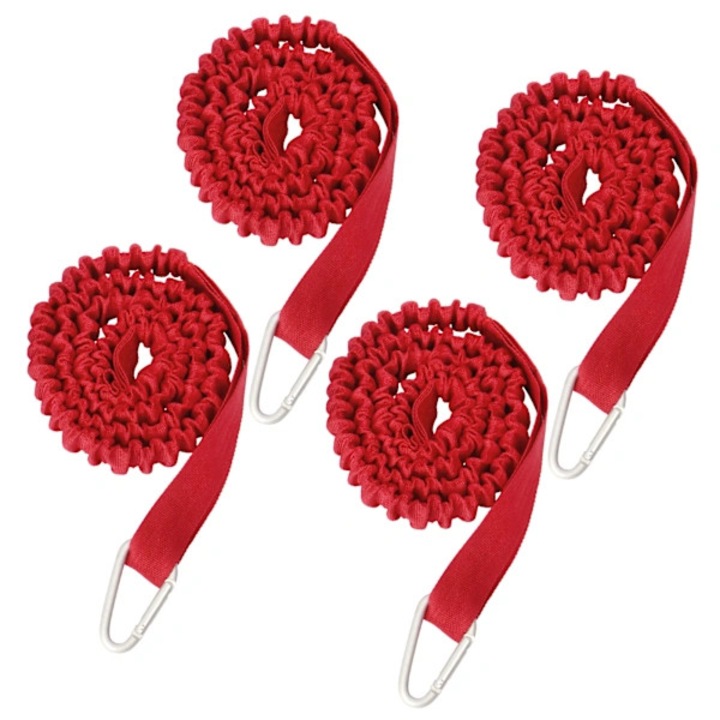Set 4 bucati, chingi elastice pentru vasle kayak/SUP/canoe din nylon cu miez elastic si carabiniera, extensibile 90-145 cm, rosu