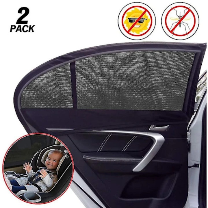 Parasolare auto pentru geam lateral, set 2 buc, protectie UV, negru, universal