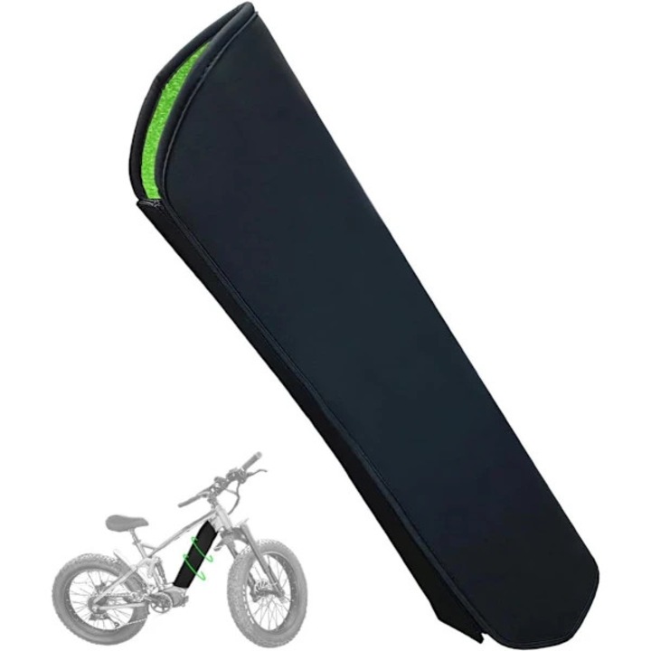 Калъф за защита на батерия за e-bike, изолация 4.5 мм неопрен, водоустойчив и прахоустойчив, със светлоотразителни елементи, за батерии макс. 54x46 см, черен/зелен, 1 бр