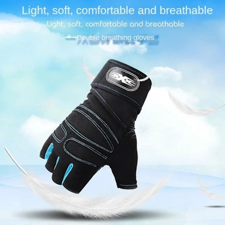 Manusi sport cu protectie incheietura, semi-degete, albastru deschis, L