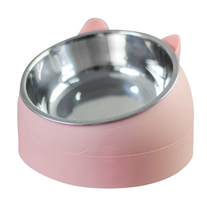Bol pentru animale/bol pentru pisici si caini din otel inoxidabil, cu incalzire automata, protectie la supraincalzire, design inclinat ergonomic, baza antiderapanta, roz, 1 buc