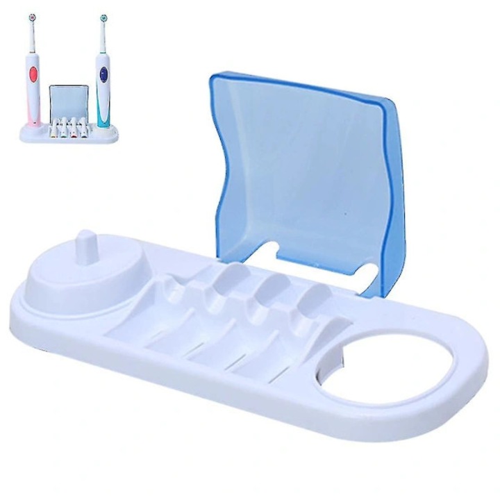 Suport periute electrice, compatibil cu Oral-B, din ABS pentru 4 capete si 2 periute cu slot pentru incarcare, alb/albastru, 1 buc