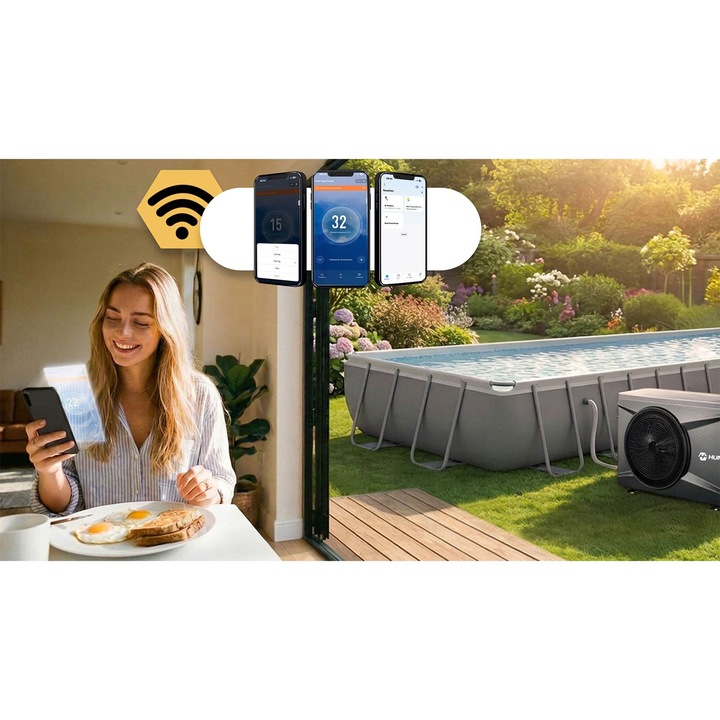 Humberg HM-912 inverteres medence hőszivattyú 10kW Wi-Fi fehér 50kg