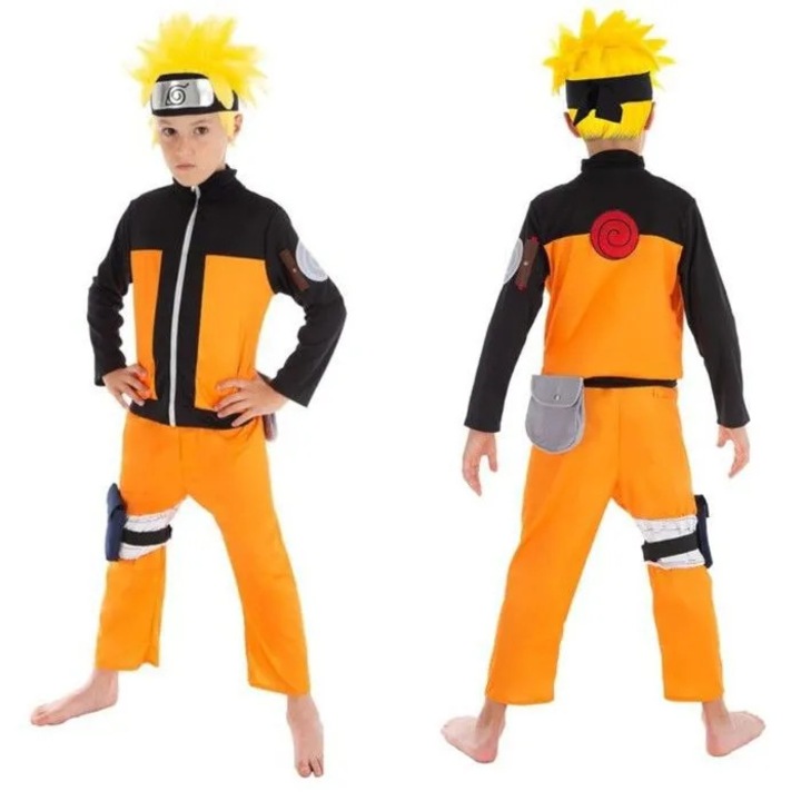 Costum copii ninja Naruto, portocaliu negru, 5-6 ani