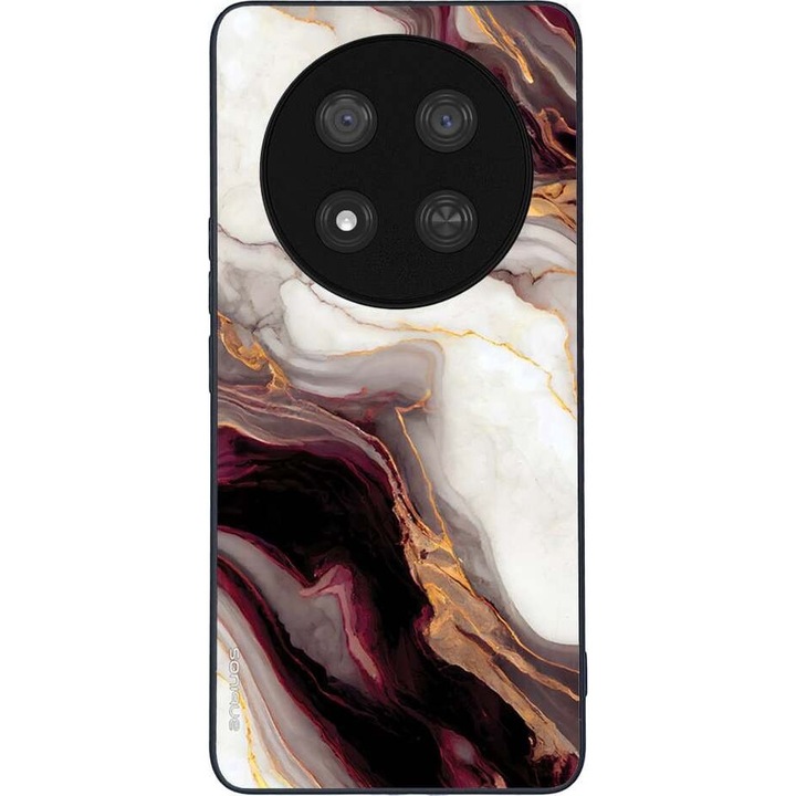 Sonique, Husa telefon din silicon cu spate acrilic Marble Series, imprimare digitala rezistenta, antiderapanta, protectie impotriva zgarieturilor, bordo, pentru Honor Magic7 Lite 5G