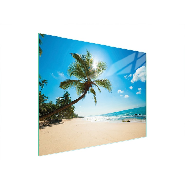 TMK ArtDeko Vágódeszka, Strand, edzett üvegből 4 mm, tartós UV nyomtatás, csúszásgátló szilikon lábakkal, többszínű, 52x40 cm