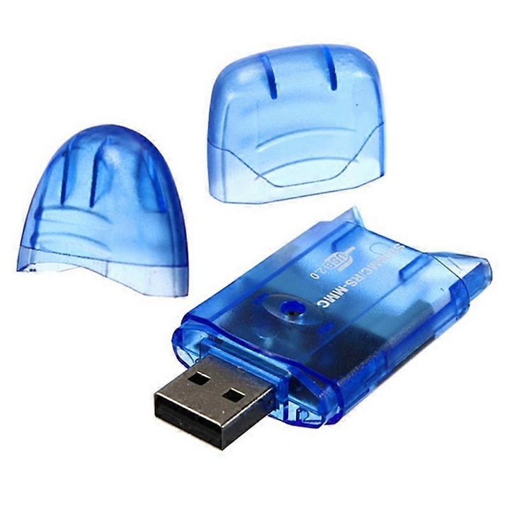 Четец за карти USB 2.0, 64GB, син, 7.5x3см