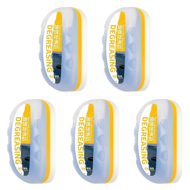 Set 5 bucati, Detergent geamuri antigrasime pentru indepartare peliculei uleioase, cu perie integrata, ecologic, Multicolor, 5 x 120ml