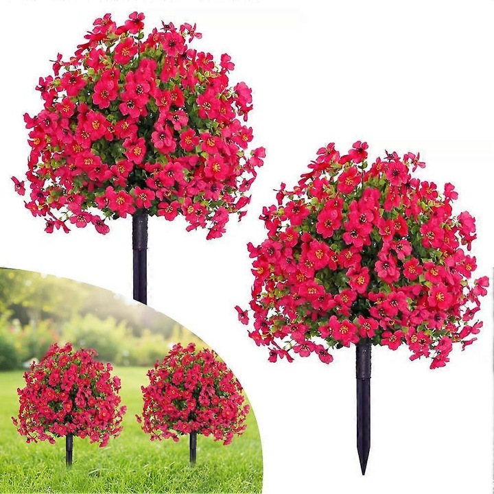 2 darabos szett, Műselyem virágbokor, levehető szárral ültetéshez, Lila, 56cm