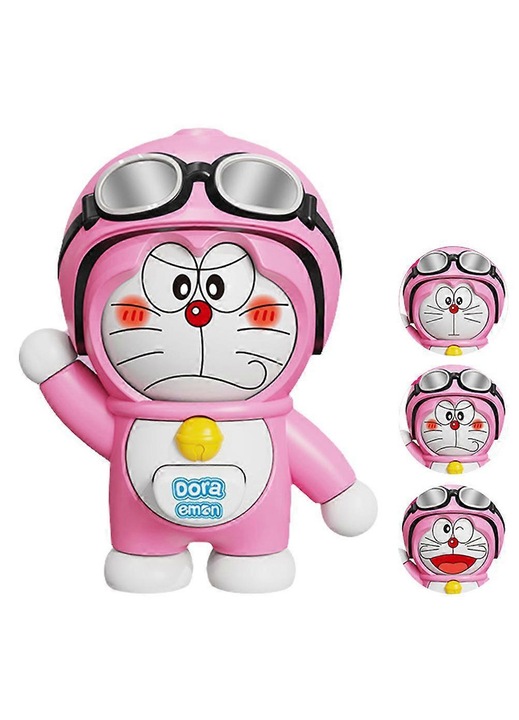Doraemon műanyag figura kulcstartó, nyomásra változó arccal, 3 kifejezés, Rózsaszín, 97x71x53 mm