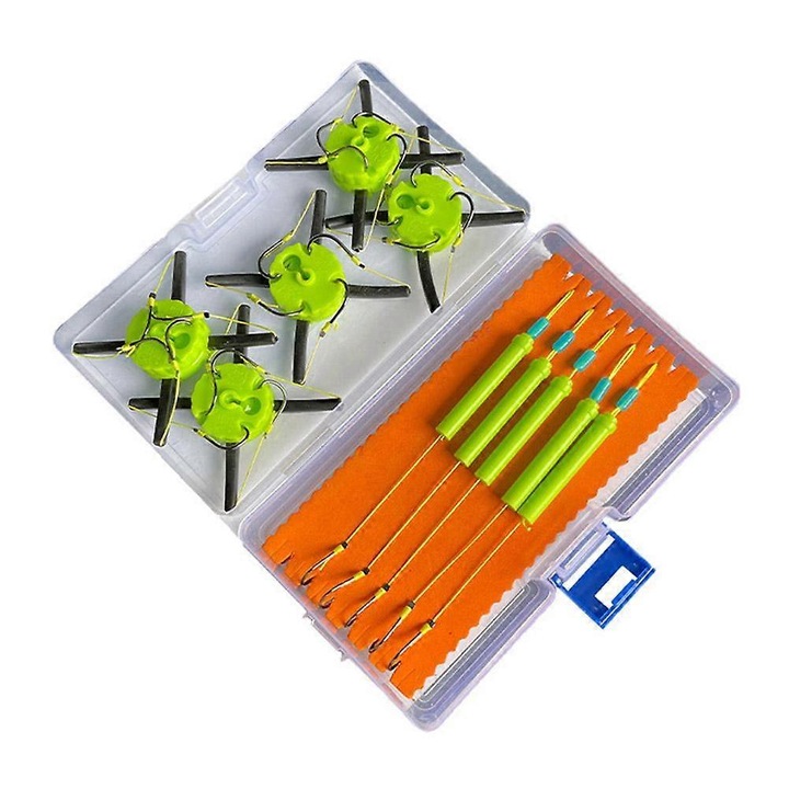 Montura pentru pescuit imbunatatita pentru crap argintiu si crap cu cap mare, din plastic, cu structura anti-incurcare si carlig bifurcat, Verde, 1 buc
