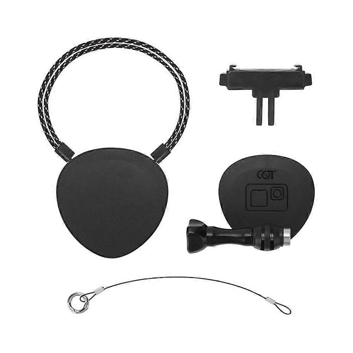 Suport magnetic de gat, curea magnetica pentru camere panoramice compatibil cu DJI Osmo 360, din ABS+PC, 8 magneti puternici, snur anti-pierdere, Negru, Set