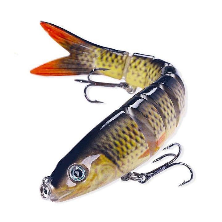 Naluca swimbait articulata, realisztikus design, természetes, többízületes mozgás, ABS-ből, élénk színek, sárga, 13.4 cm, 6# horog, 1 db
