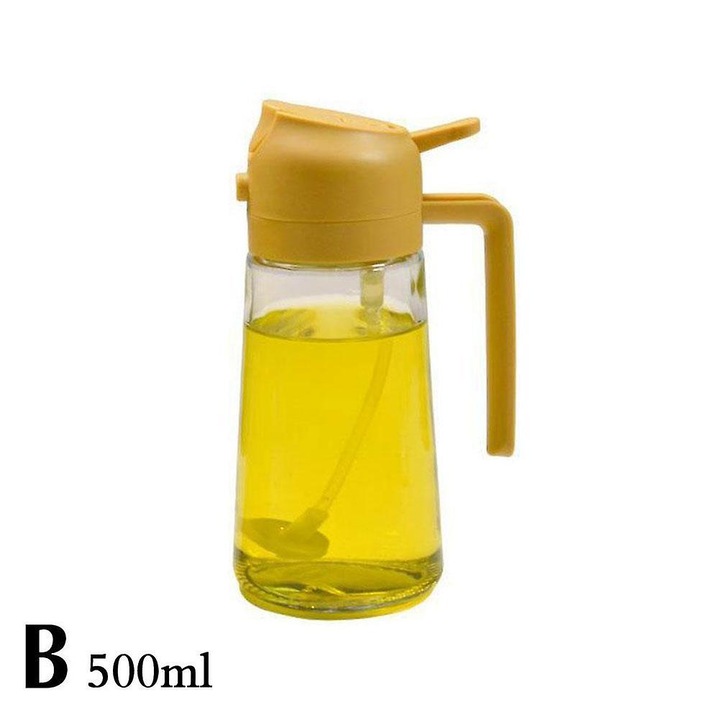 Olajpermetező flakon, 500ml, üveg és PP, zöld-sárga-fehér, 18x7cm