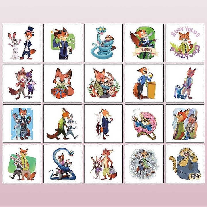 Zootopia ideiglenes arc tetoválások, aranyos állat design, bőrbarát anyag, víz- és izzadásálló, valósághű tetoválás hatás, Többszínű, csomag