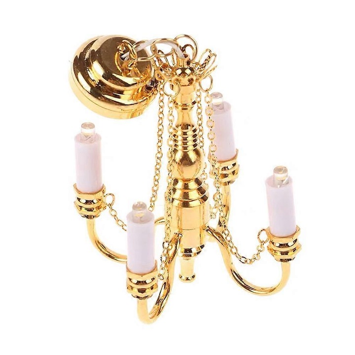 Vintage mini babaház csillár, arany, LED, 8x4.5cm