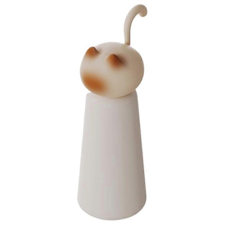 Rozsdamentes acél termosz, macska design, duplafalú szigetelés, ezüst, 25x8.7cm