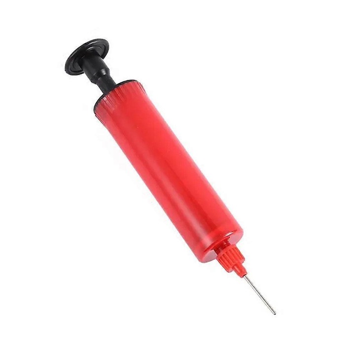 Pompa manuala pentru mingi, mini pompa de mana din pvc, portabila si compacta, universala pentru fotbal si baschet, rosu, 18x3 cm, 1 buc