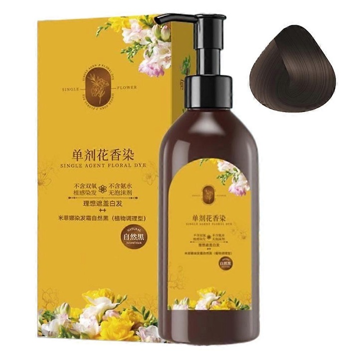 Боя за коса, оцветител за коса Floral Единична доза, на растителна основа, с флорален аромат, за бързо покриване на бели коси, кестеняв, 300 мл