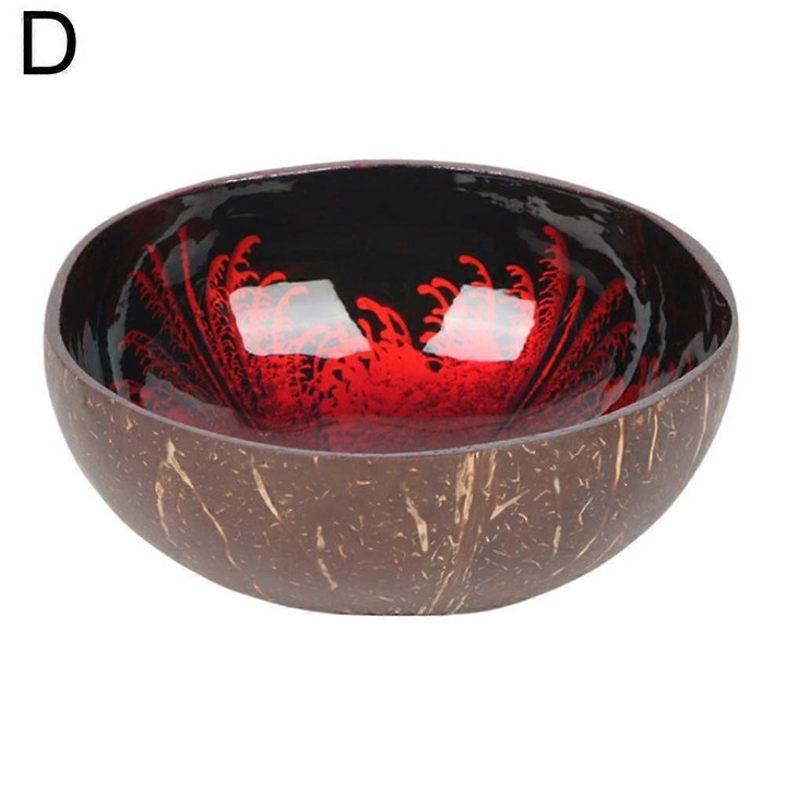 Bol/castron din coaja de cocos, natural, multifunctional, usor de curatat, maro/rosu, 1 buc, 4.5x6 cm