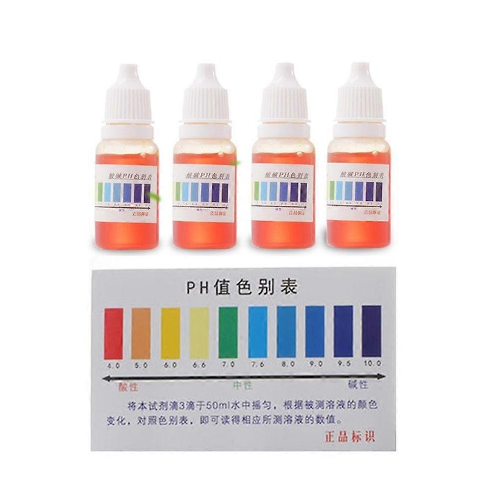 pH tesztoldat, 4x10ml készlet, többszínű