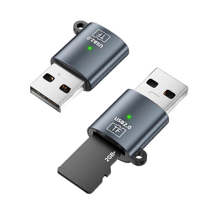 Kártyaolvasó TF dual USB Type-C fekete 3x1.7x1 cm kompakt hordozható