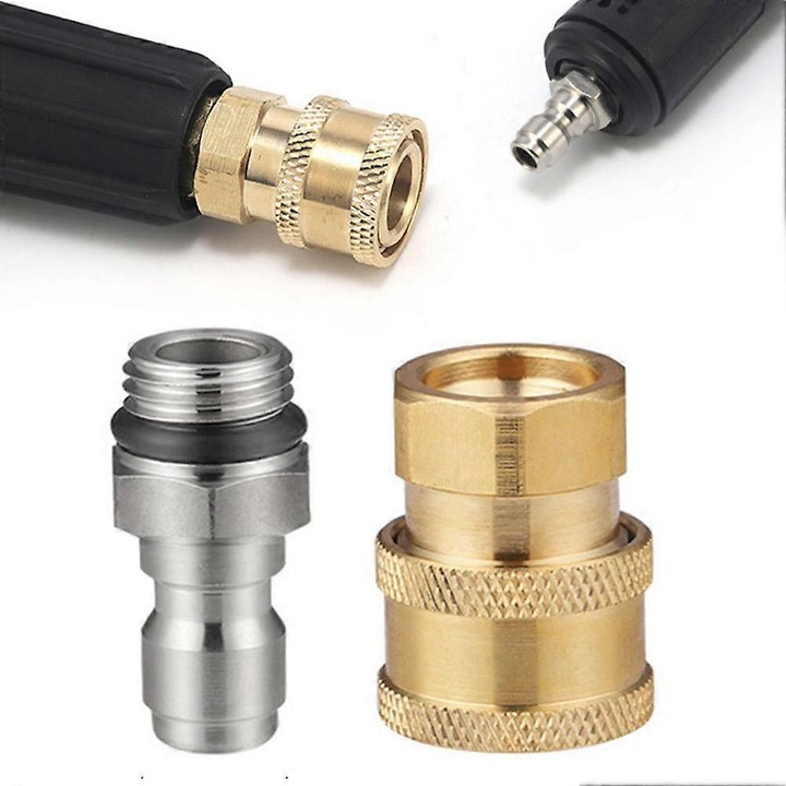 Set cuplaje rapide alama M14 pentru aparat de spalat cu presiune, aliaj si alama, 3x3.3cm