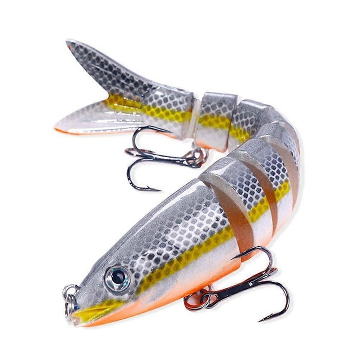 Naluca swimbait csuklós, több szegmensből álló, 13,4 cm-es csali, ABS anyag, realisztikus design természetes úszó mozgással, Ezüst, 1/15 darab