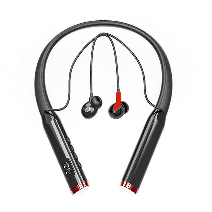 Casti bluetooth pentru seniori/aparat auditiv tip neckband, reducere zgomot 64 canale, diafragma compozita 14mm, baterie 500mAh 50 ore, incarcare rapida Type-C, Bluetooth 5.5, IP6 rezistent la apa, Rosu, 1 buc