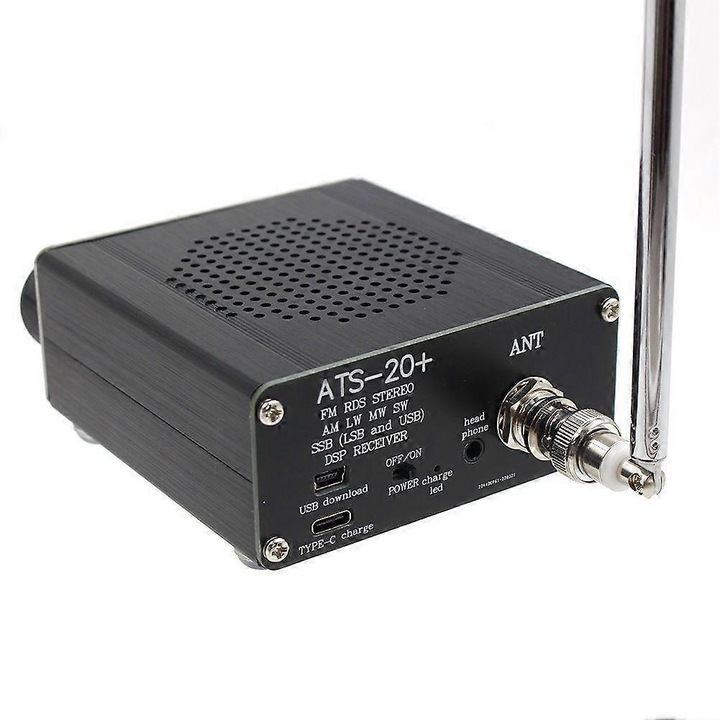 Radio receptor (receptor radio) ATS-20+ Si4732 full-band (FM/AM/MW/SW/SSB), ecran OLED 0.96 inch, port type-C, antena BNC, negru, 1 buc