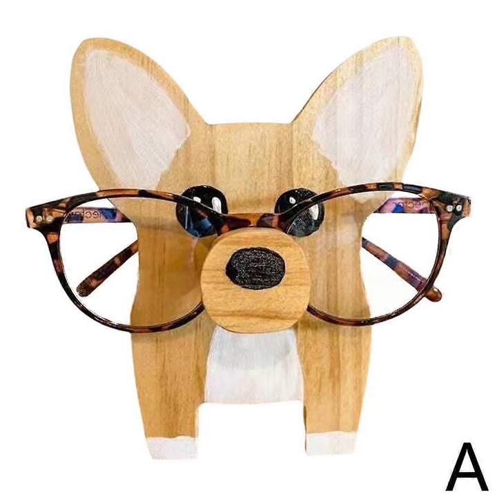 Suport ochelari lemn animal, decor birou, 15x15cm, maro