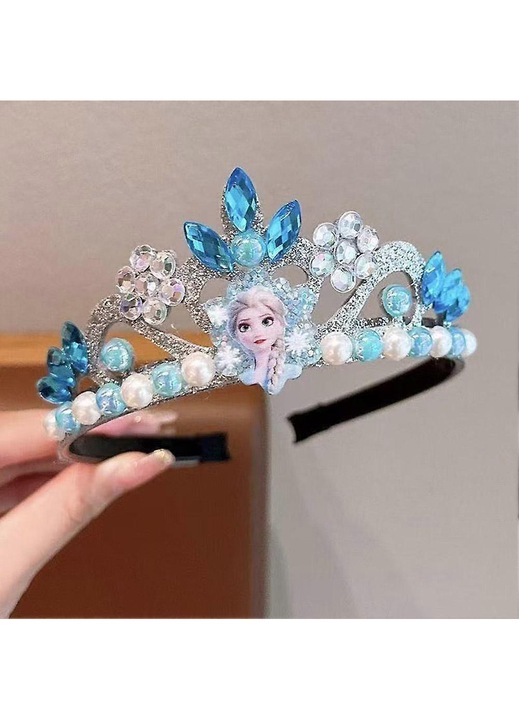 Лента за глава/диадема корона от еластична смола, удобна, за момичета, с перли и блестящи кристали, Многоцветна, Един размер
