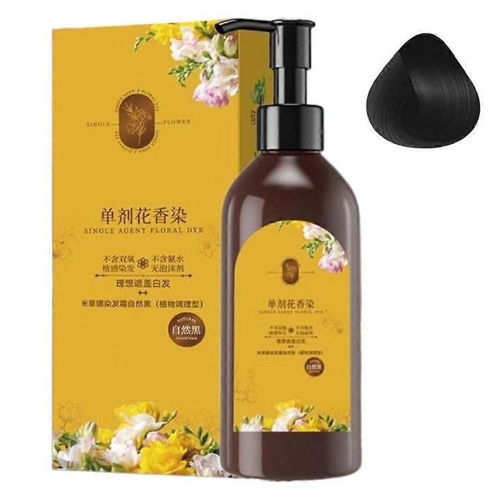 Боя за коса Single Dose Floral, на билкова основа, с флорален аромат, бързо покритие на бели коси, естествено черна, 300 мл