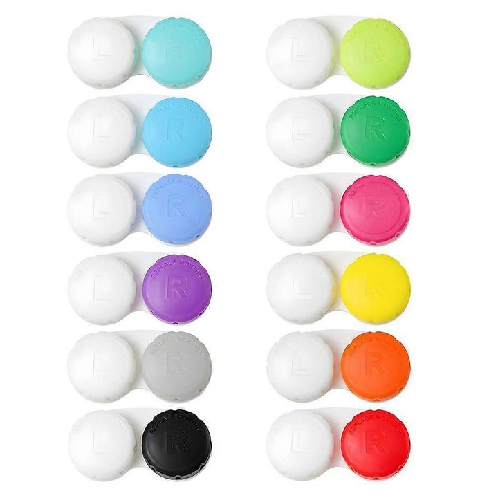 Set 12 cutii pentru lentile contact multicolor portabil compact