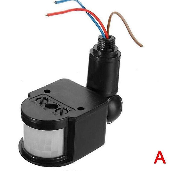 Senzor miscare PIR, comutator lumina, negru, 180° rotire, 5-8m, 1.5x2.5m