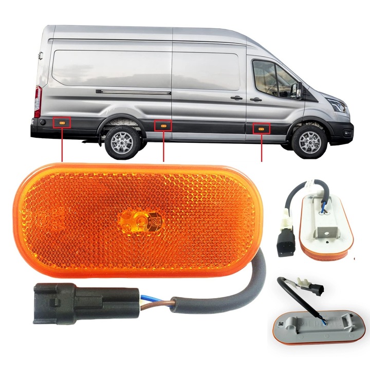 Oldalsó irányjelző lámpa Ford Transit/Tourneo MK8/MK9 (V363) LED, kábellel és 2 tűs csatlakozóval, bal/jobb oldalon kompatibilis, narancssárga, 1 darab