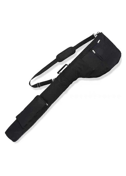 Golf táska / golftáska 600D Oxford, könnyű, vízálló, 3 cipzáras zsebbel és párnázott vállpánttal, Carry, fekete, 32x125 cm