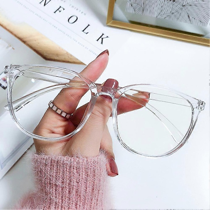 Rame ochelari de calculator din policarbonat, ochelari anti-lumina albastra, cadru mare stil coreean unisex, transparent, marime unica