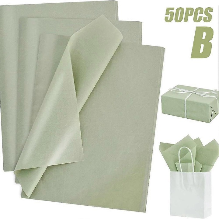 Hartie de ambalat cadouri, 50 foi, verde salvie, 35x50cm