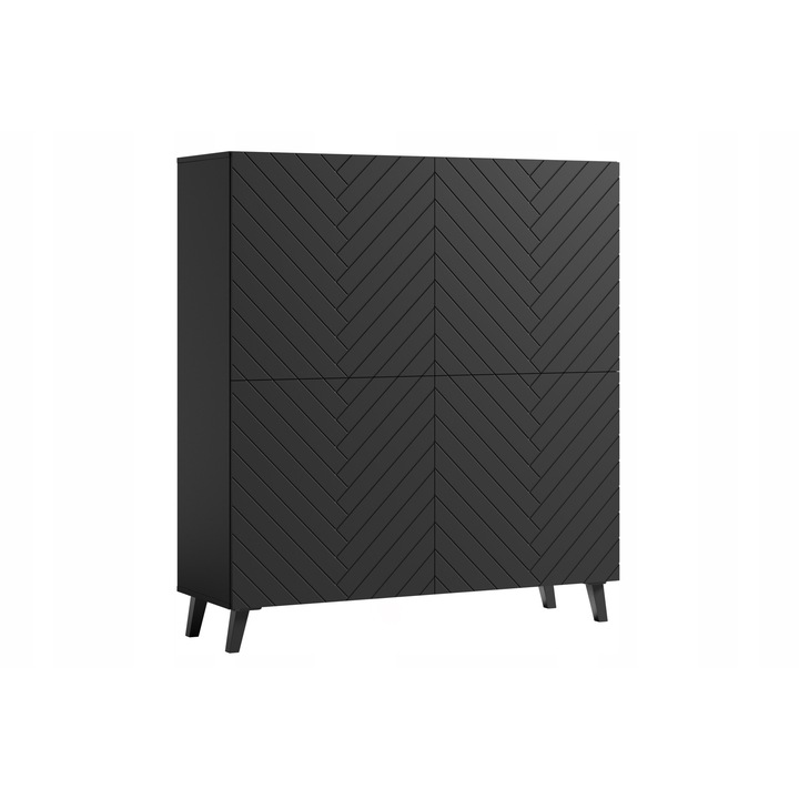 Bratex magas komód 120 cm, mart MDF frontok hornyolt mintával, push-to-open rendszer halk záródással, 8 tárolóhely, grafitfekete, 120x39x128 cm