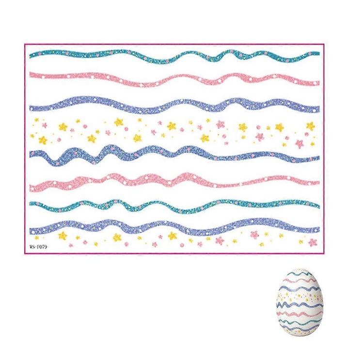 Abtibild transfer / autocolant transfer de paste, model iepurasi si stele cu sclipici, usor de aplicat pe suprafete netede, multicolor, 12 x 17,2 cm, 1 buc