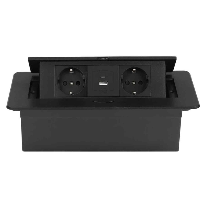 Soclu pop-up prize 2 Euro 1 USB 1 USB-C negru 12x12x8.5cm
