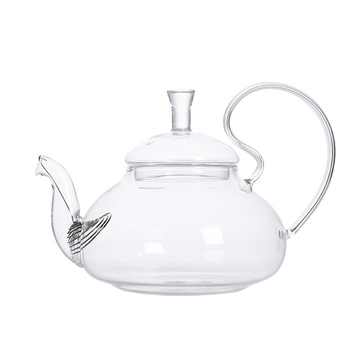 Üveg teáskanna, teafőző, 600ml űrtartalom, hőálló, ergonomikus fogantyú, kerámia és gáz főzőlappal kompatibilis, átlátszó